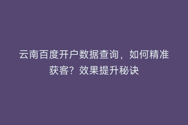 云南百度开户数据查询,如何精准获客?效果提升秘诀
