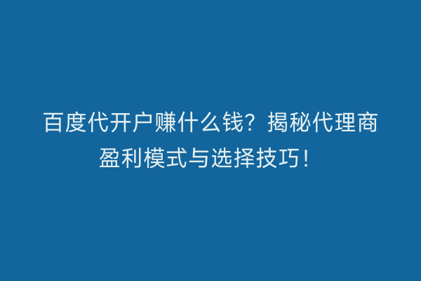 百度代开户赚什么钱？揭秘代理商盈利模式与选择技巧！