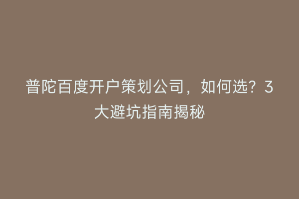 普陀百度开户策划公司，如何选？3大避坑指南揭秘