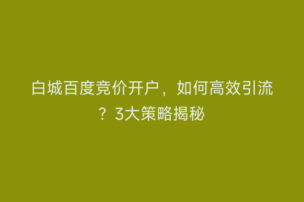 白城百度竞价开户，如何高效引流？3大策略揭秘