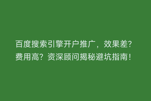 百度搜索引擎开户推广，效果差？费用高？资深顾问揭秘避坑指南！