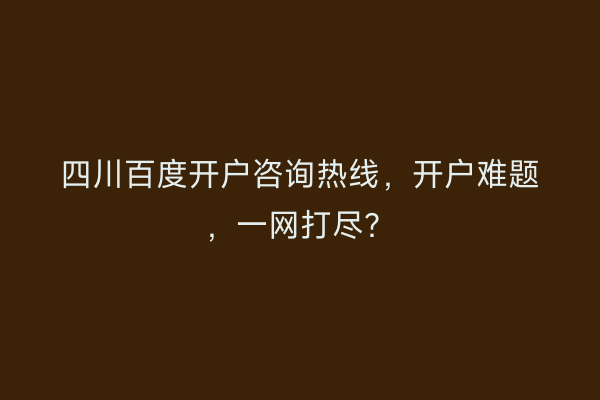 四川百度开户咨询热线,开户难题,一网打尽?