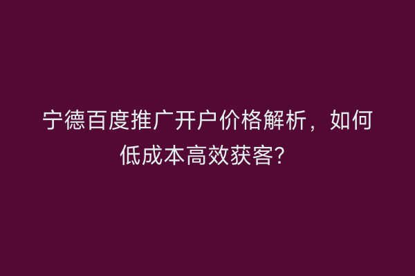 宁德百度推广开户价格解析，如何低成本高效获客？
