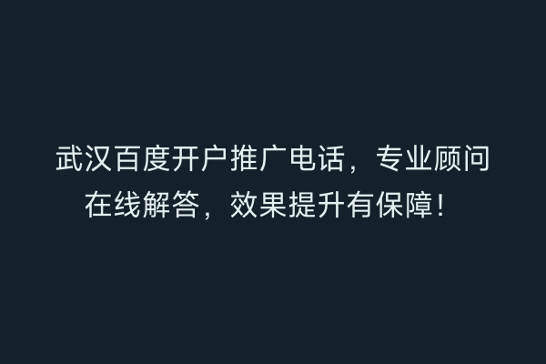 武汉百度开户推广电话，专业顾问在线解答，效果提升有保障！