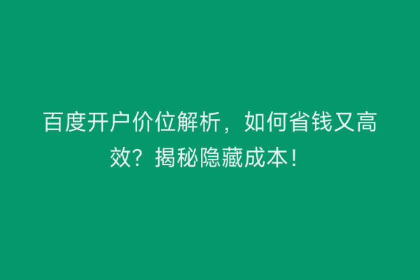 百度开户价位解析,如何省钱又高效?揭秘隐藏成本!