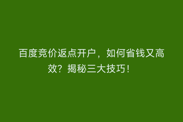 百度竞价返点开户，如何省钱又高效？揭秘三大技巧！