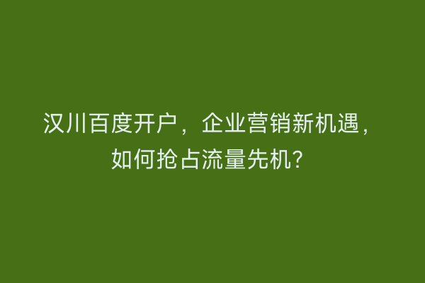 汉川百度开户，企业营销新机遇，如何抢占流量先机？