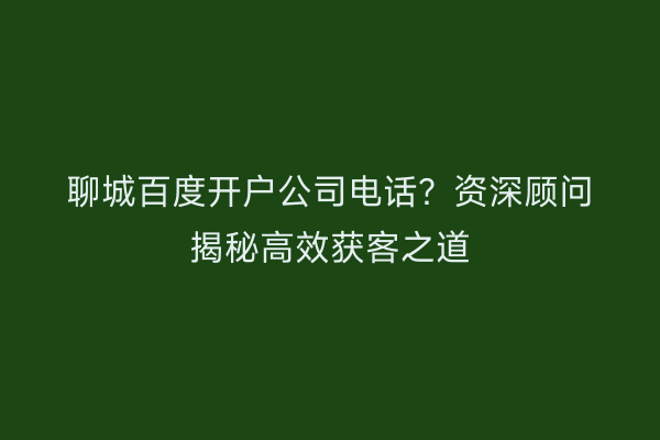 聊城百度开户公司电话？资深顾问揭秘高效获客之道