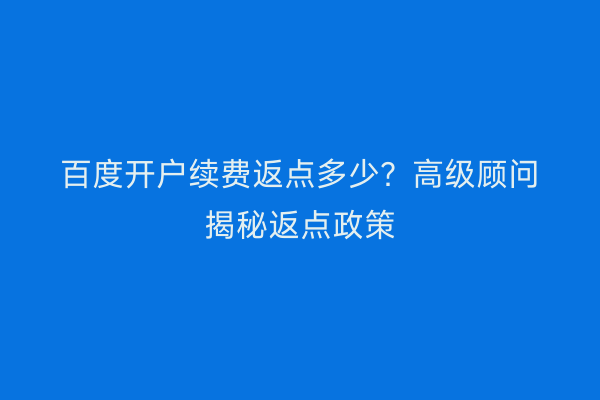 百度开户续费返点多少？高级顾问揭秘返点政策