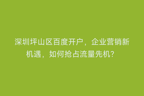 深圳坪山区百度开户,企业营销新机遇,如何抢占流量先机?