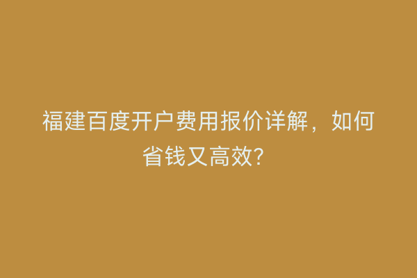 福建百度开户费用报价详解，如何省钱又高效？
