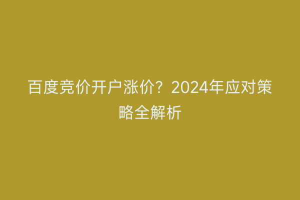百度竞价开户涨价？2024年应对策略全解析