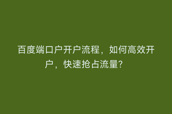 百度端口户开户流程，如何高效开户，快速抢占流量？