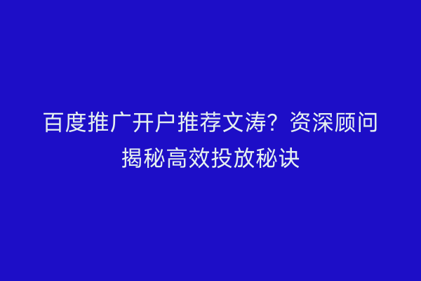 百度推广开户推荐文涛？资深顾问揭秘高效投放秘诀