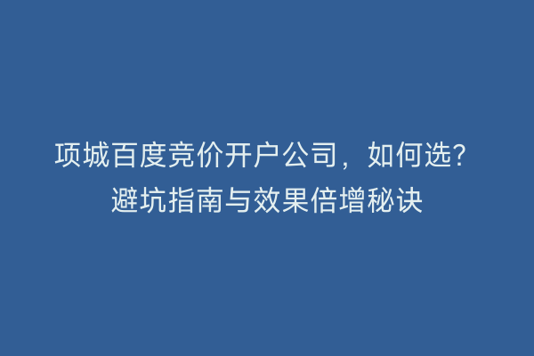 项城百度竞价开户公司，如何选？避坑指南与效果倍增秘诀
