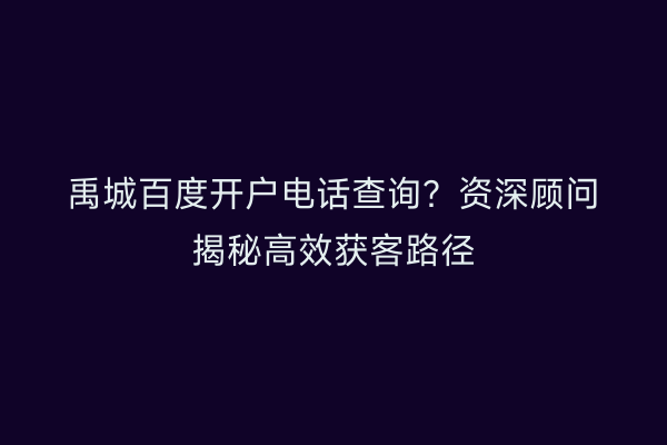 禹城百度开户电话查询？资深顾问揭秘高效获客路径