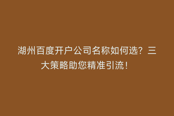 湖州百度开户公司名称如何选？三大策略助您精准引流！