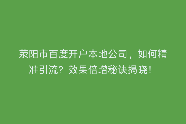 荥阳市百度开户本地公司，如何精准引流？效果倍增秘诀揭晓！