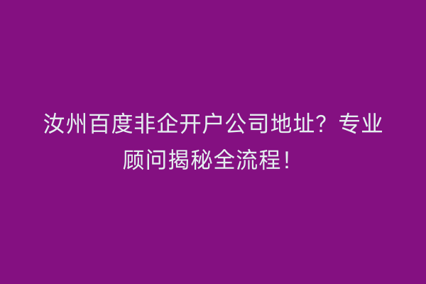 汝州百度非企开户公司地址？专业顾问揭秘全流程！