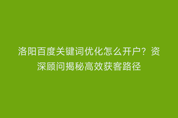 洛阳百度关键词优化怎么开户？资深顾问揭秘高效获客路径