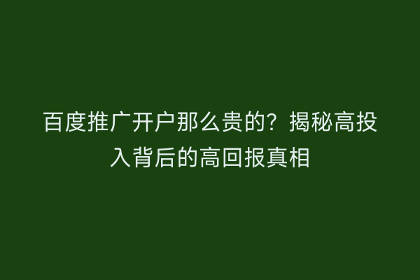 百度推广开户那么贵的？揭秘高投入背后的高回报真相