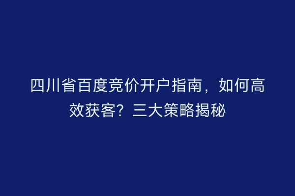 四川省百度竞价开户指南，如何高效获客？三大策略揭秘