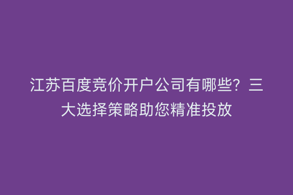 江苏百度竞价开户公司有哪些？三大选择策略助您精准投放