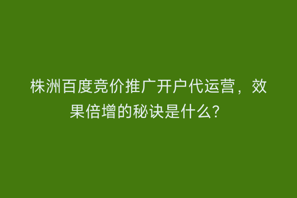株洲百度竞价推广开户代运营，效果倍增的秘诀是什么？