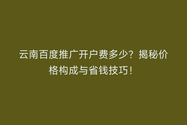 云南百度推广开户费多少？揭秘价格构成与省钱技巧！