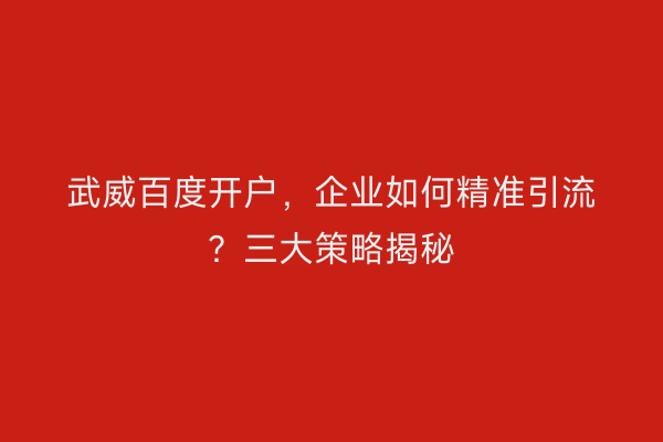 武威百度开户，企业如何精准引流？三大策略揭秘