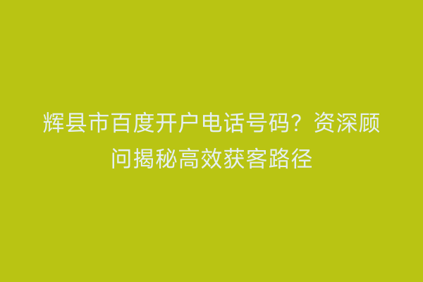 辉县市百度开户电话号码？资深顾问揭秘高效获客路径
