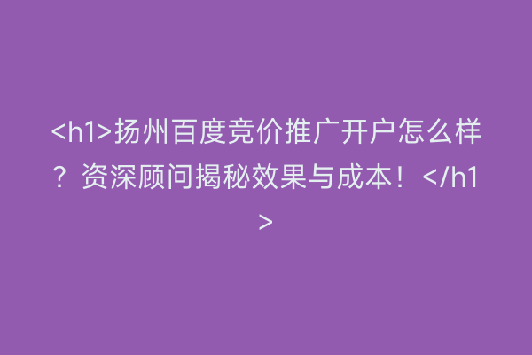 <h1>扬州百度竞价推广开户怎么样？资深顾问揭秘效果与成本！</h1>