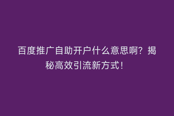 百度推广自助开户什么意思啊？揭秘高效引流新方式！