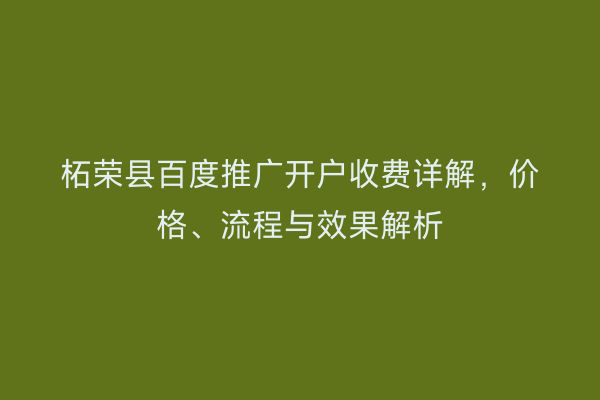 柘荣县百度推广开户收费详解，价格、流程与效果解析