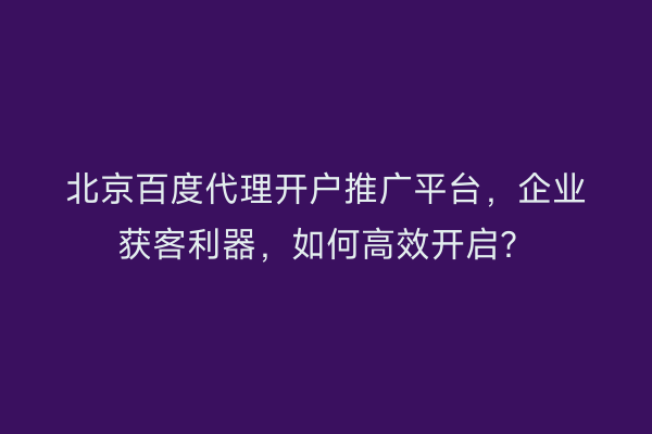 北京百度代理开户推广平台，企业获客利器，如何高效开启？