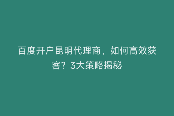 百度开户昆明代理商，如何高效获客？3大策略揭秘