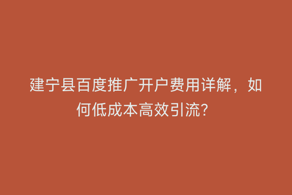建宁县百度推广开户费用详解，如何低成本高效引流？