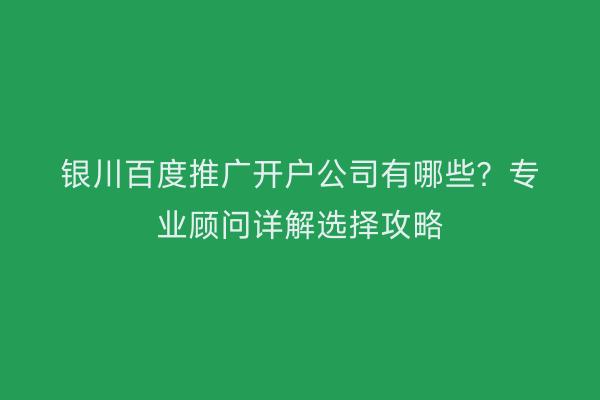 银川百度推广开户公司有哪些？专业顾问详解选择攻略