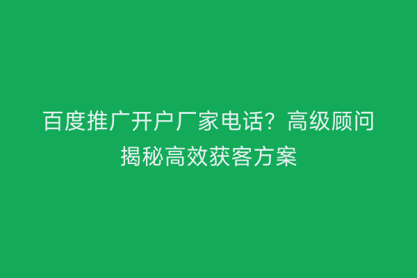 百度推广开户厂家电话？高级顾问揭秘高效获客方案