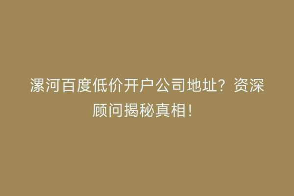 漯河百度低价开户公司地址？资深顾问揭秘真相！