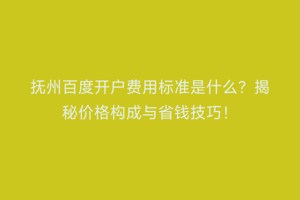 抚州百度开户费用标准是什么？揭秘价格构成与省钱技巧！
