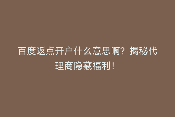 百度返点开户什么意思啊？揭秘代理商隐藏福利！
