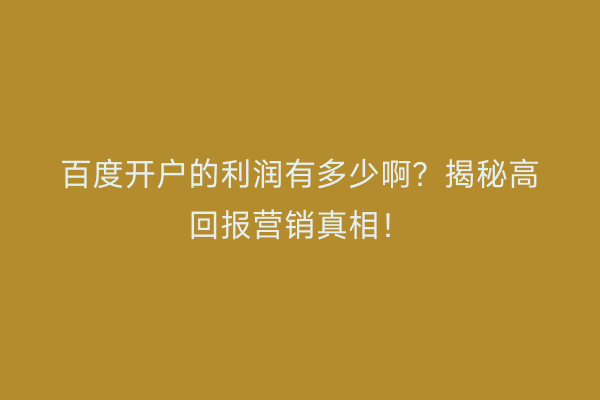 百度开户的利润有多少啊？揭秘高回报营销真相！