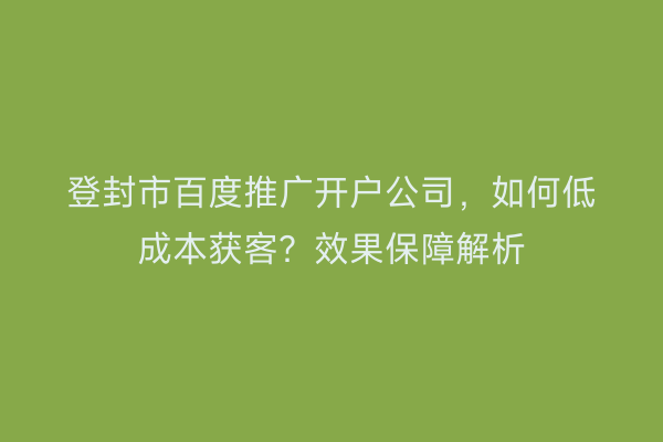 登封市百度推广开户公司，如何低成本获客？效果保障解析