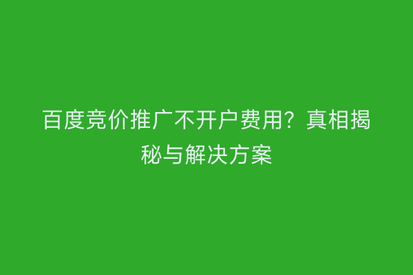 百度竞价推广不开户费用？真相揭秘与解决方案