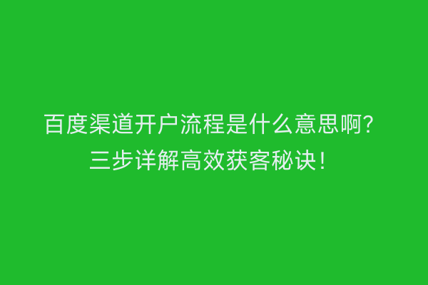 百度渠道开户流程是什么意思啊？三步详解高效获客秘诀！