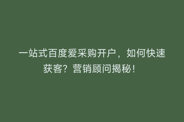 一站式百度爱采购开户，如何快速获客？营销顾问揭秘！