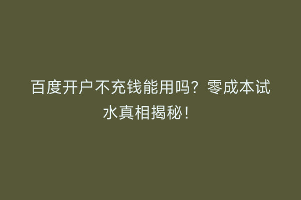 百度开户不充钱能用吗？零成本试水真相揭秘！