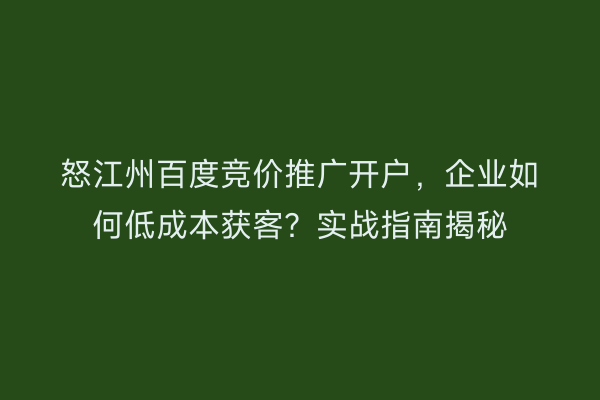 怒江州百度竞价推广开户，企业如何低成本获客？实战指南揭秘