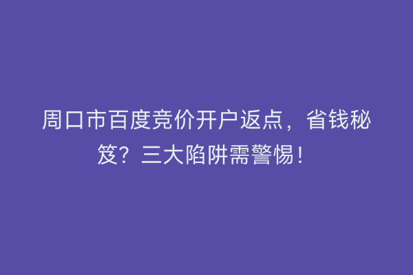周口市百度竞价开户返点，省钱秘笈？三大陷阱需警惕！